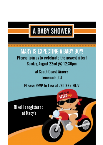  Motorcycle Baby - Baby Shower Petite Invitations Caucasian