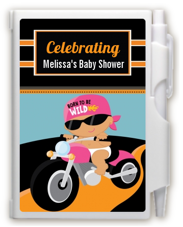 Motorcycle Hispanic Baby Girl - Baby Shower Personalized Notebook Favor