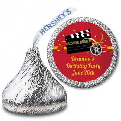 Movie Night - Hershey Kiss Birthday Party Sticker Labels