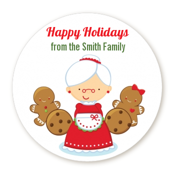  Mrs. Santa - Round Personalized Christmas Sticker Labels 