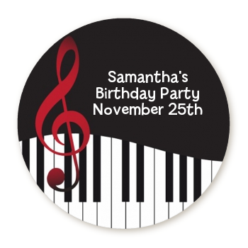  Musical Notes Black and White - Round Personalized Birthday Party Sticker Labels Option 1
