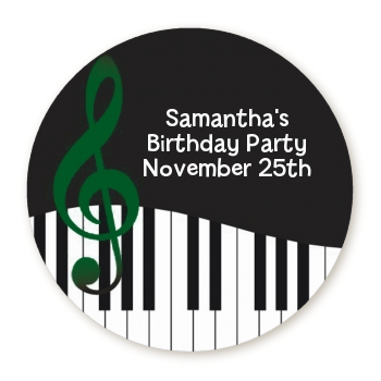  Musical Notes Black and White - Round Personalized Birthday Party Sticker Labels Option 1