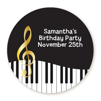  Musical Notes Black and White - Round Personalized Birthday Party Sticker Labels Option 1