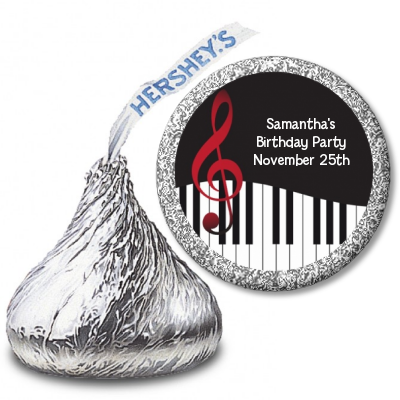 Musical Notes Black and White - Hershey Kiss Birthday Party Sticker Labels