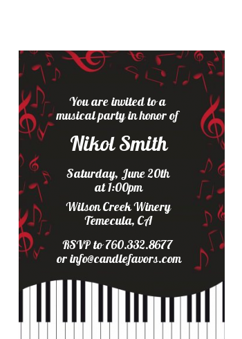  Musical Notes Black and White - Birthday Party Petite Invitations Black Red