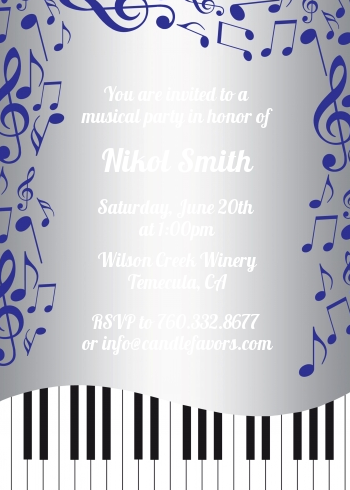  Musical Notes Black and White - Birthday Party Invitations Black Red