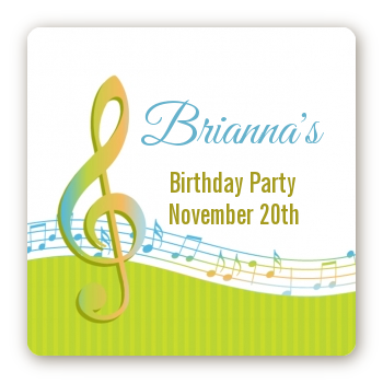 Musical Notes Colorful - Square Personalized Birthday Party Sticker Labels