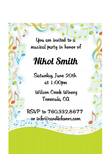Musical Notes Colorful - Birthday Party Petite Invitations