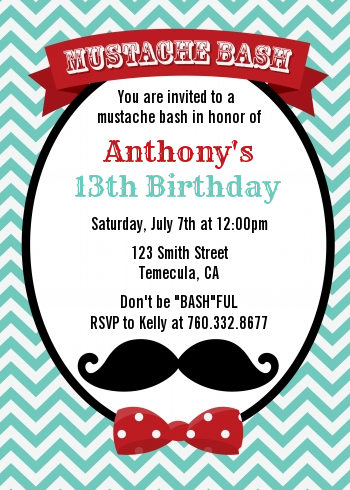 Mustache Bash - Birthday Party Invitations