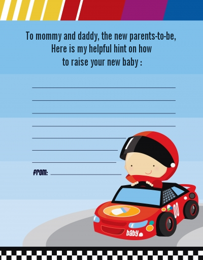 Nascar Inspired Racing - Baby Shower Notes of Advice