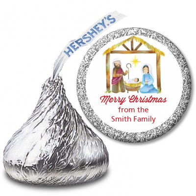 Nativity Watercolor - Hershey Kiss Christmas Sticker Labels