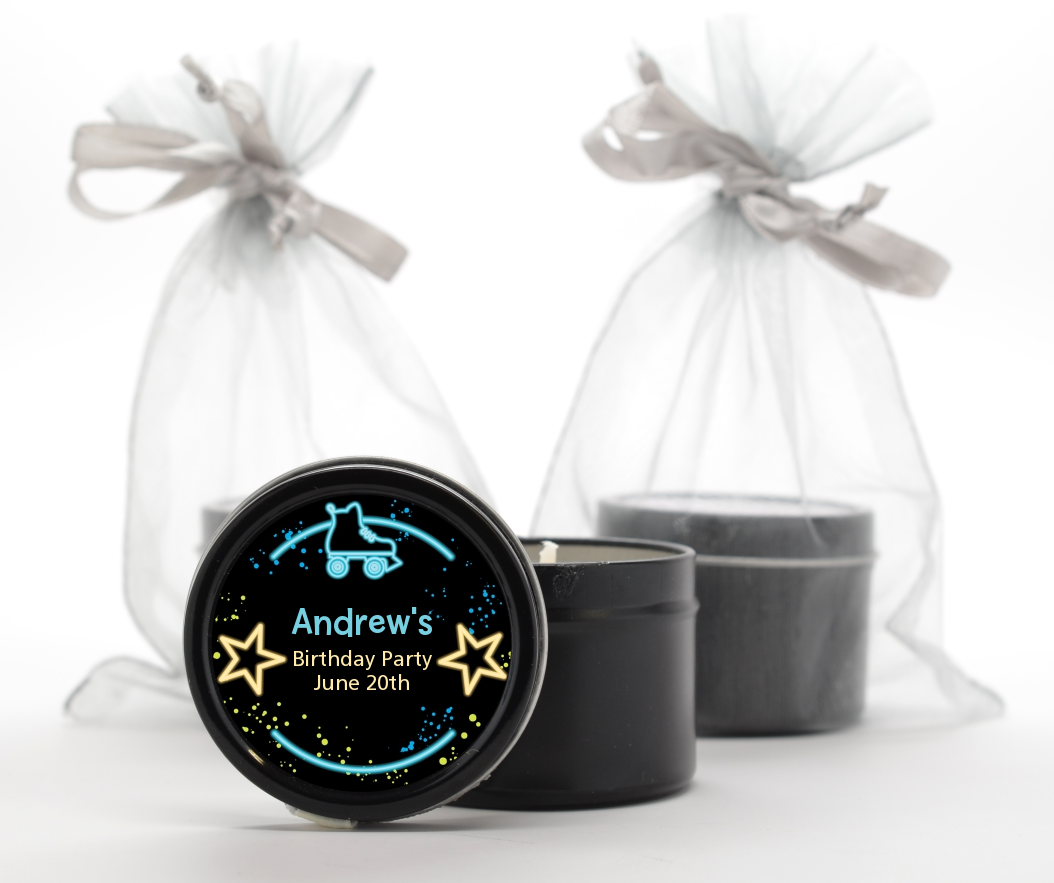  Neon Blue Glow In The Dark - Birthday Party Black Candle Tin Favors Option 1