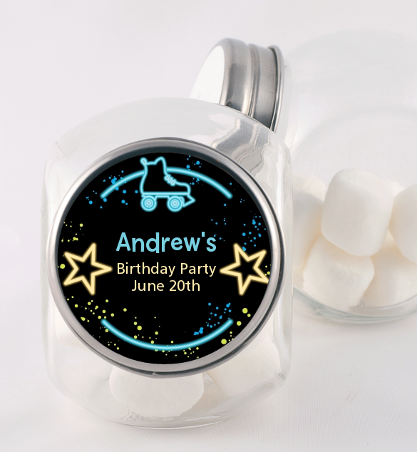  Neon Blue Glow In The Dark - Personalized Birthday Party Candy Jar Option 1