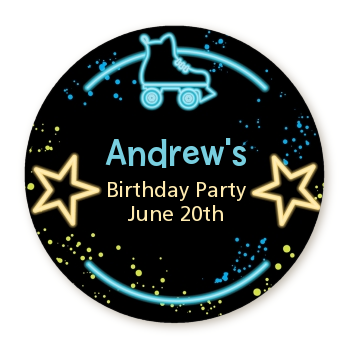  Neon Blue Glow In The Dark - Round Personalized Birthday Party Sticker Labels Option 1