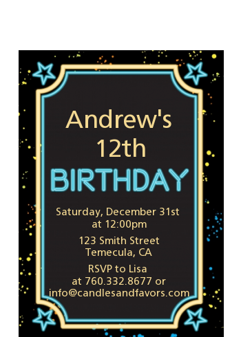 Neon Blue Glow In The Dark - Birthday Party Petite Invitations