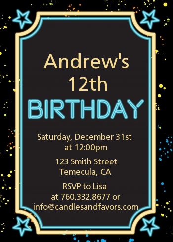 Neon Blue Glow In The Dark - Birthday Party Invitations