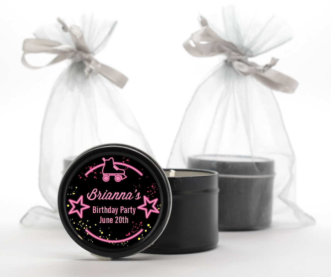  Neon Pink Glow In The Dark - Birthday Party Black Candle Tin Favors Option 1