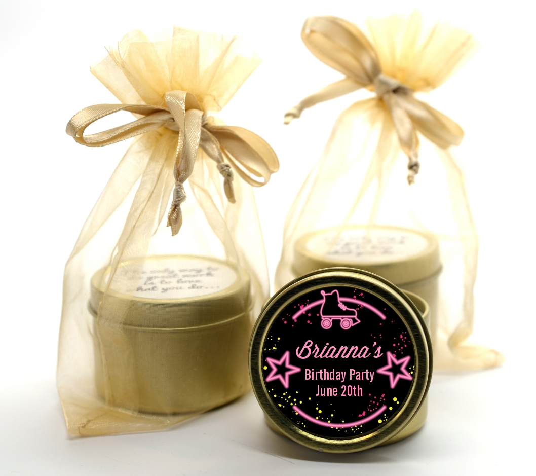  Neon Pink Glow In The Dark - Birthday Party Gold Tin Candle Favors Option 1