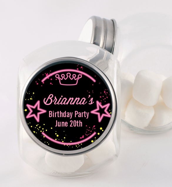  Neon Pink Glow In The Dark - Personalized Birthday Party Candy Jar Option 1