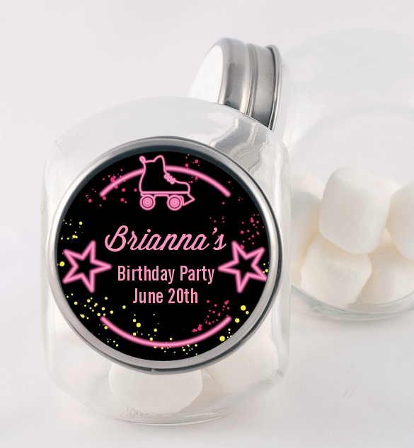  Neon Pink Glow In The Dark - Personalized Birthday Party Candy Jar Option 1