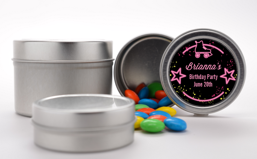  Neon Pink Glow In The Dark - Custom Birthday Party Favor Tins Option 1