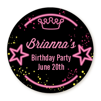  Neon Pink Glow In The Dark - Round Personalized Birthday Party Sticker Labels Option 1