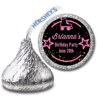  Neon Pink Glow In The Dark - Hershey Kiss Birthday Party Sticker Labels Option 1