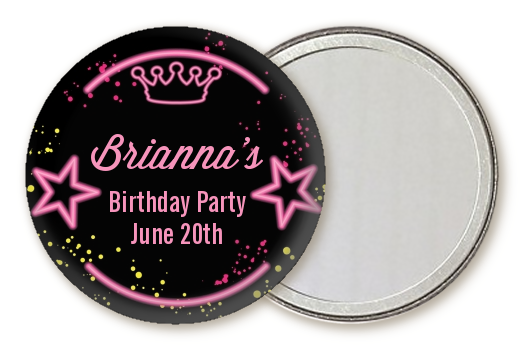  Neon Pink Glow In The Dark - Personalized Birthday Party Pocket Mirror Favors Option 1