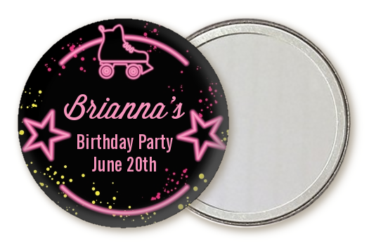  Neon Pink Glow In The Dark - Personalized Birthday Party Pocket Mirror Favors Option 1