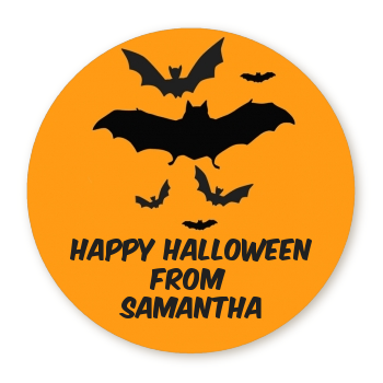  Neon Orange Halloween Theme - Round Personalized Halloween Sticker Labels Bats