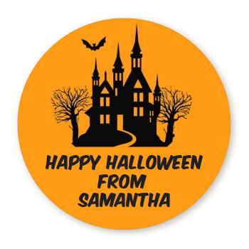  Neon Orange Halloween Theme - Round Personalized Halloween Sticker Labels Bats