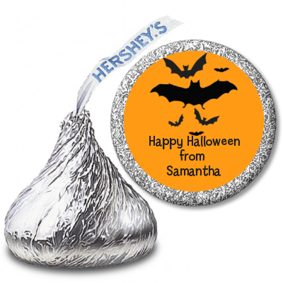  Neon Orange Halloween Theme - Hershey Kiss Halloween Sticker Labels Bats