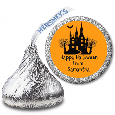  Neon Orange Halloween Theme - Hershey Kiss Halloween Sticker Labels Bats