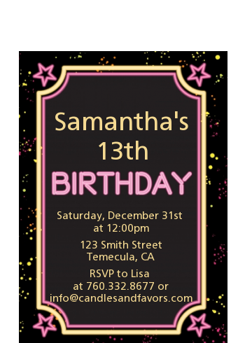 Neon Pink Glow In The Dark - Birthday Party Petite Invitations