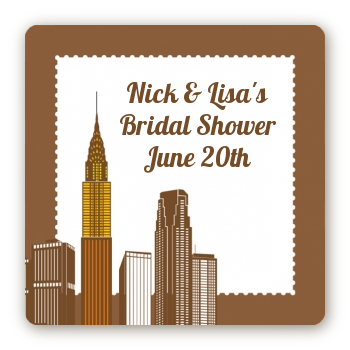 New York City Skyline - Square Personalized Bridal Shower Sticker Labels