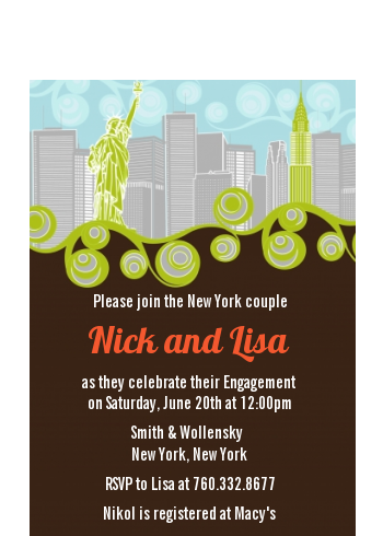  New York Skyline - Bridal Shower Petite Invitations Green