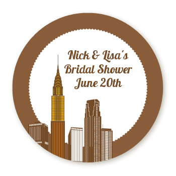  New York City Skyline - Round Personalized Bridal Shower Sticker Labels 
