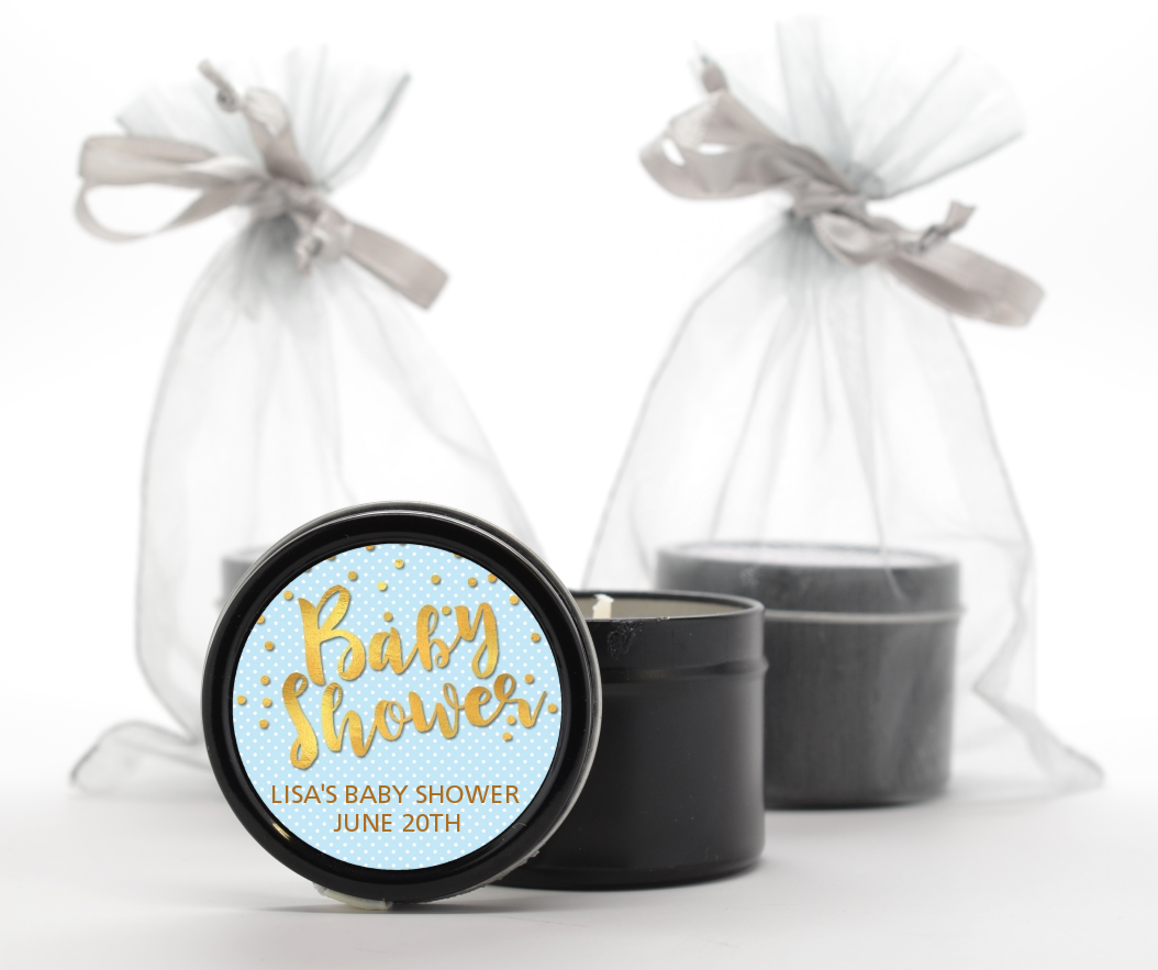  Oh Baby Shower Boy - Baby Shower Black Candle Tin Favors Dots - Baby