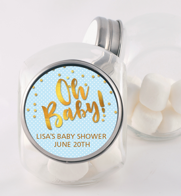  Oh Baby Shower Boy - Personalized Baby Shower Candy Jar Dots - Baby