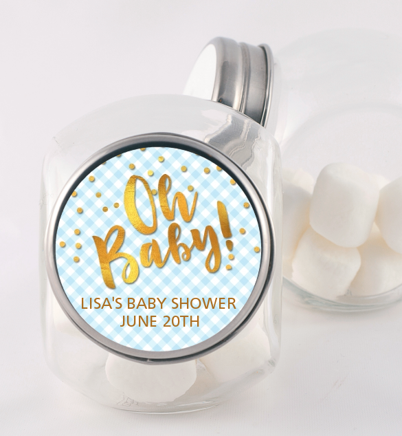  Oh Baby Shower Boy - Personalized Baby Shower Candy Jar Dots - Baby