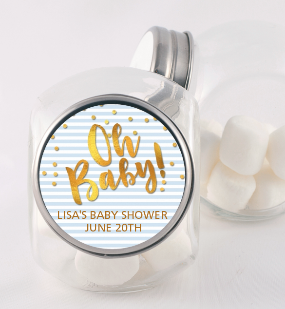  Oh Baby Shower Boy - Personalized Baby Shower Candy Jar Dots - Baby