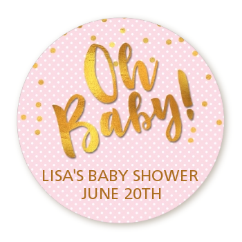  Oh Baby Shower Girl - Round Personalized Baby Shower Sticker Labels Dots - Oh Baby