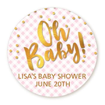  Oh Baby Shower Girl - Round Personalized Baby Shower Sticker Labels Dots - Oh Baby
