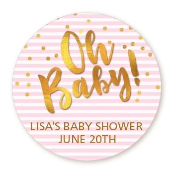  Oh Baby Shower Girl - Round Personalized Baby Shower Sticker Labels Dots - Oh Baby