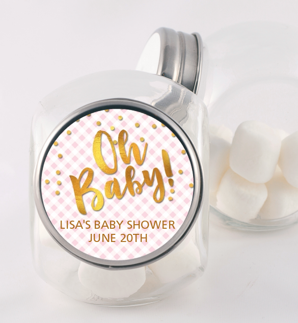  Oh Baby Shower Girl - Personalized Baby Shower Candy Jar Dots - Oh Baby
