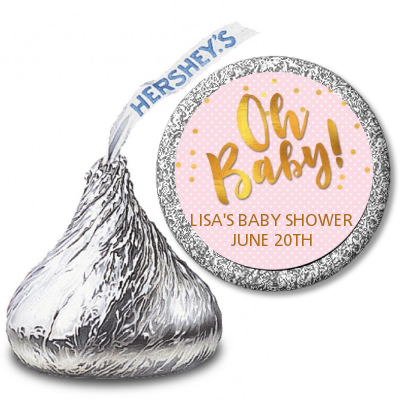  Oh Baby Shower Girl - Hershey Kiss Baby Shower Sticker Labels Dots - Oh Baby