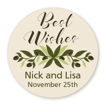  Olive Branch - Round Personalized Bridal Shower Sticker Labels Best Wishes