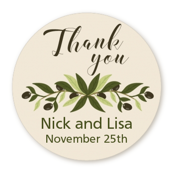  Olive Branch - Round Personalized Bridal Shower Sticker Labels Best Wishes