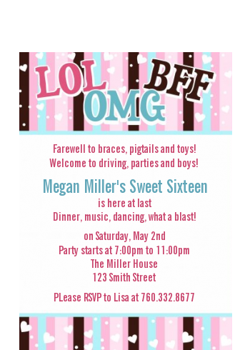 OMG LOL BFF Sweet 16 - Birthday Party Petite Invitations