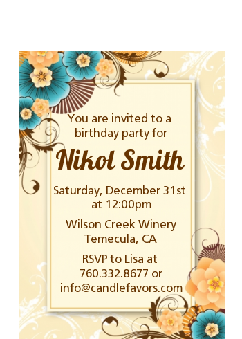 Orange & Blue Floral - Birthday Party Petite Invitations